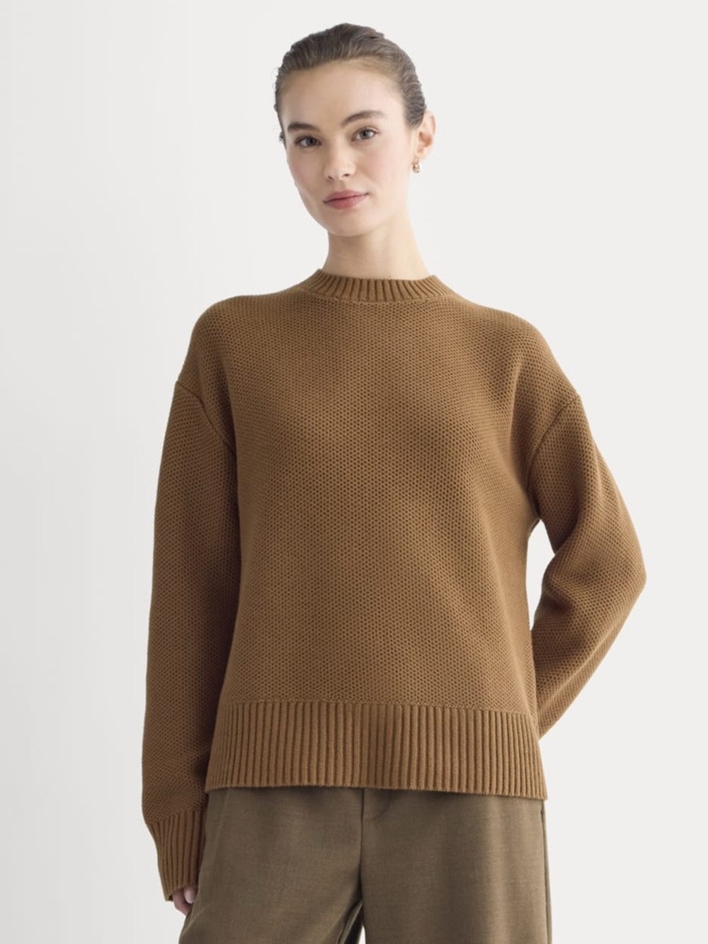 Everlane The Cotton Honeycomb Square Crew Toffee Organic Cotton Size S NWOT